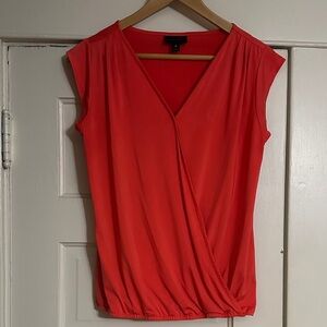 Worthington Red Sleeveless Faux-Wrap Blouse